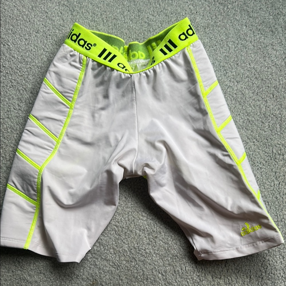 Adidas White & Neon Green softball sliding Shorts